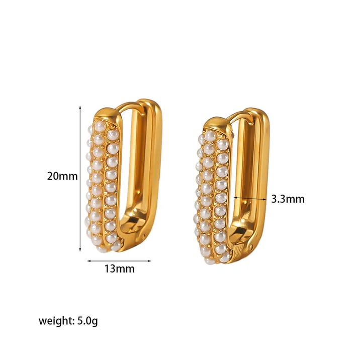 1 Pair Simple Elegant Style U Shape Stainless Steel  Gold Color Inlay Imitation Pearl Women's Hoop Earrings  Picture3